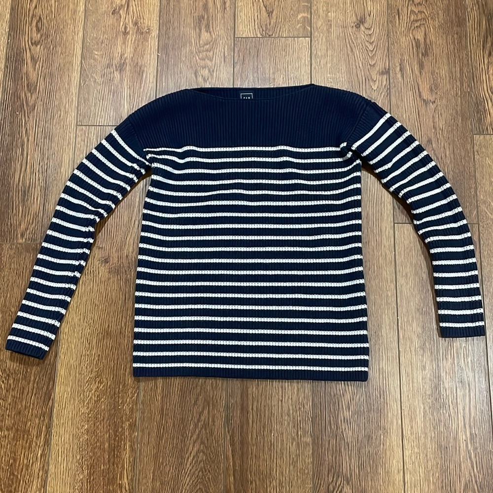 GAP Stripe Boatneck Navy Knit Sweater
